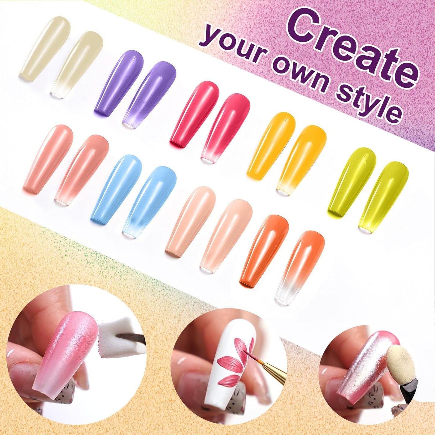 Gradient Painting Gel, 9 Bright Colors Ombre Gel Nail Polish Orange Yellow Blue for Pigment Pat Aura Nails French Manicure Soak Off UV Long-lasting Home Salon DIY Nail Art Joy Tints-Velvo Beauty