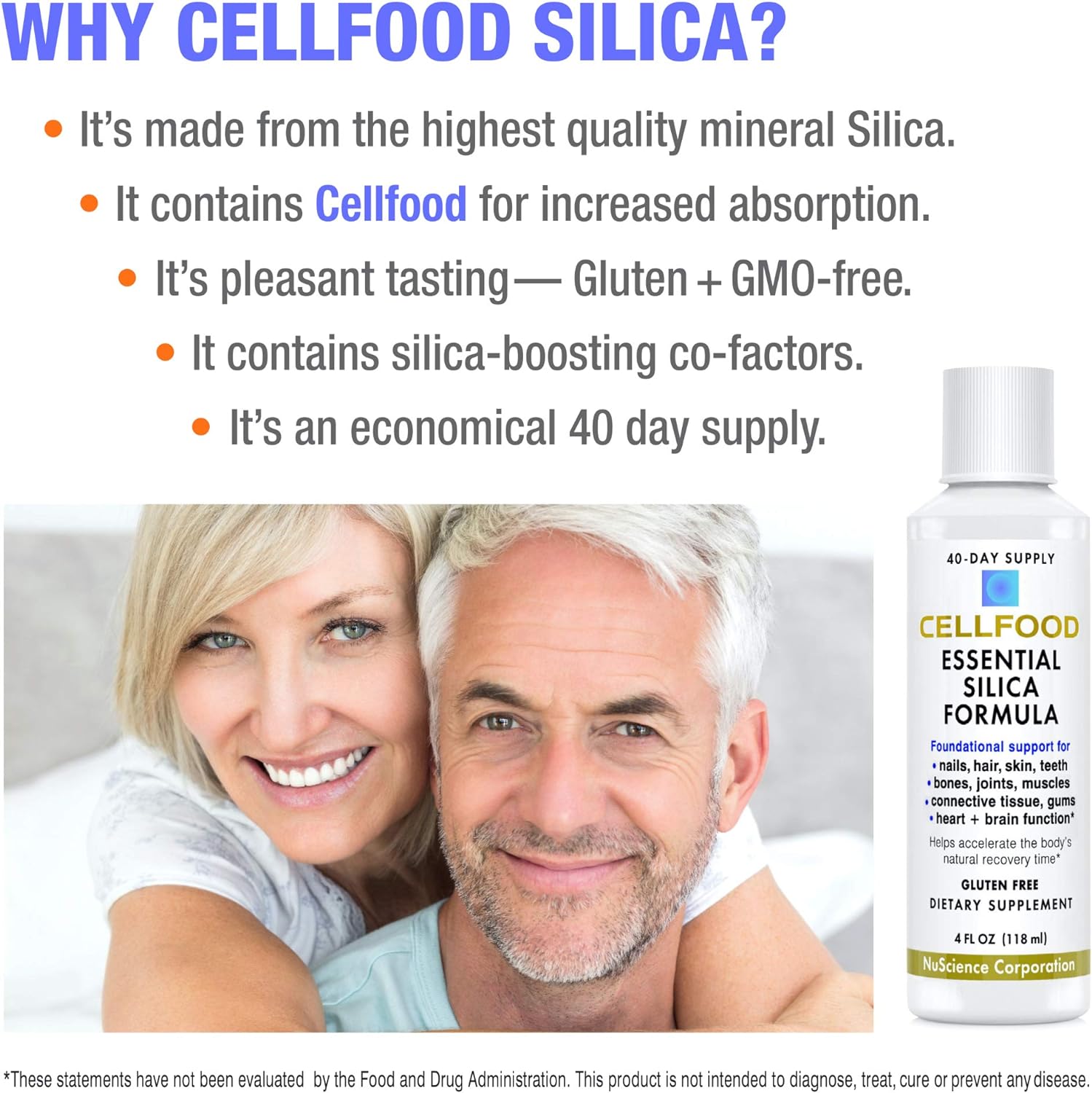 Cellfood Essential Silica Anti-Aging Formula, 4 fl oz - Supports Healthy Bones, Joints, Hair, Skin, Nails, Teeth & Gums - Easy to Absorb Liquid - Gluten Free, Thiaminase Free, Non-GMO - 40-Day Supply-Velvo Beauty