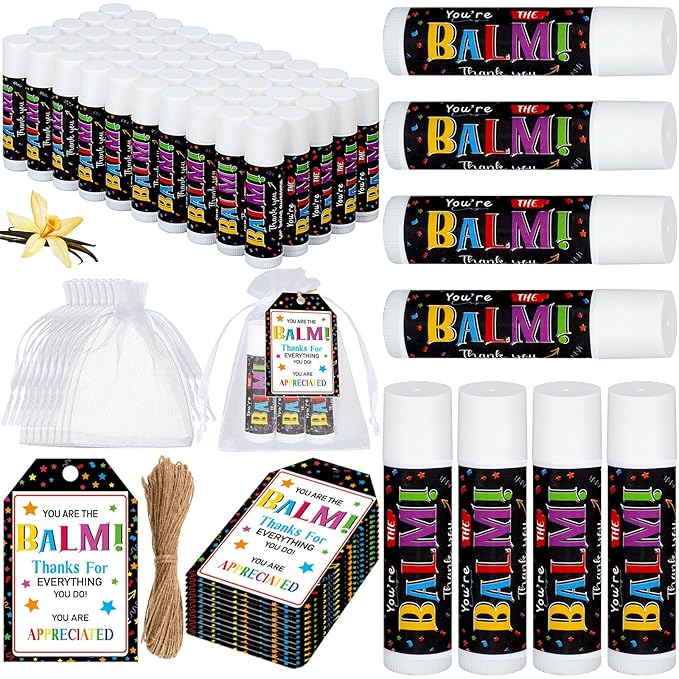 Dunzy 50 Sets Inspirational Gifts Lip Balm Bulk for Women Teachers Nurses Coworkers Friends Mother Employee Appreciation Gifts Bulk Thank You Small Gifts Lip Balm Gifts Party Gift Favors-Velvo Beauty