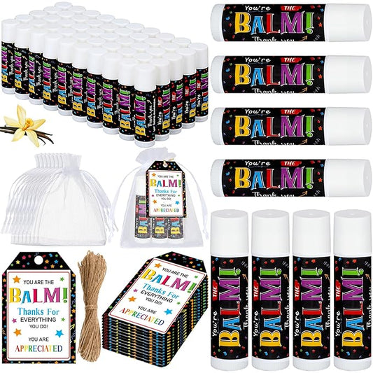 Dunzy 50 Sets Inspirational Gifts Lip Balm Bulk for Women Teachers Nurses Coworkers Friends Mother Employee Appreciation Gifts Bulk Thank You Small Gifts Lip Balm Gifts Party Gift Favors-Velvo Beauty