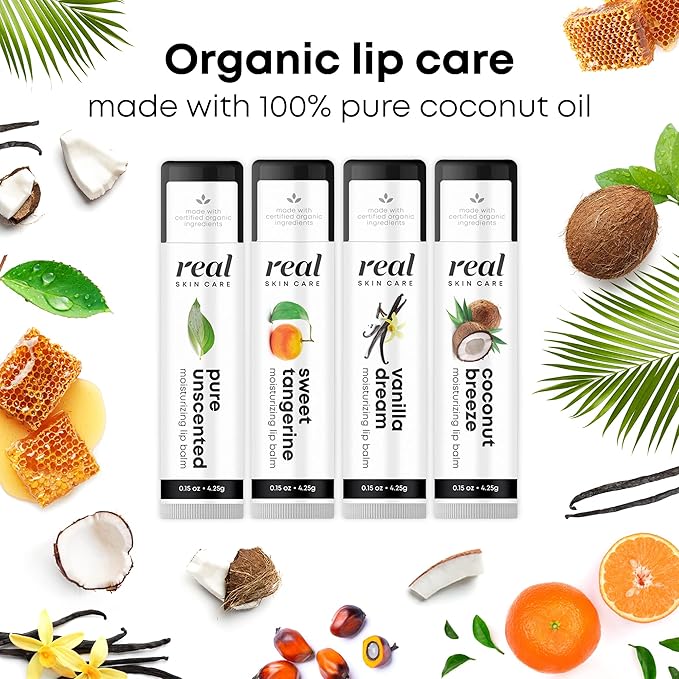 Organic Lip Balm With Coconut Oil | Handmade In the USA | Sweet Tangerine 4-Pack | Natural Lip Balm | Coconut Oil Lip Balm for Dry & Cracked Lips | Beeswax Lip Balm | 4 Lip Balm Pack-Velvo Beauty