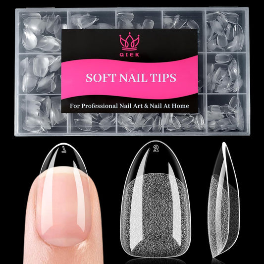 Short Almond False Nail Tips, 15 Sizes 510 PCS Clear Soft Press On Fake Nail Pre-shaped Half Matte Full Cover Gel Nail Tips Extensions Strong Thick Long Lasting for DIY Beginners & Salon Manicure-Velvo Beauty