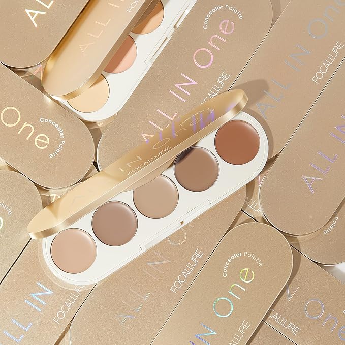 FOCALLURE #GoldenAge 5 in 1 Multi Uses Concealer Palette, 5 Colors Correcting Conceal Palette, Camouflage Contour Palettes for Dark Circles, Face Contouring Highlighter Pallet, CC01 LIGHT-CORRECTING-Velvo Beauty
