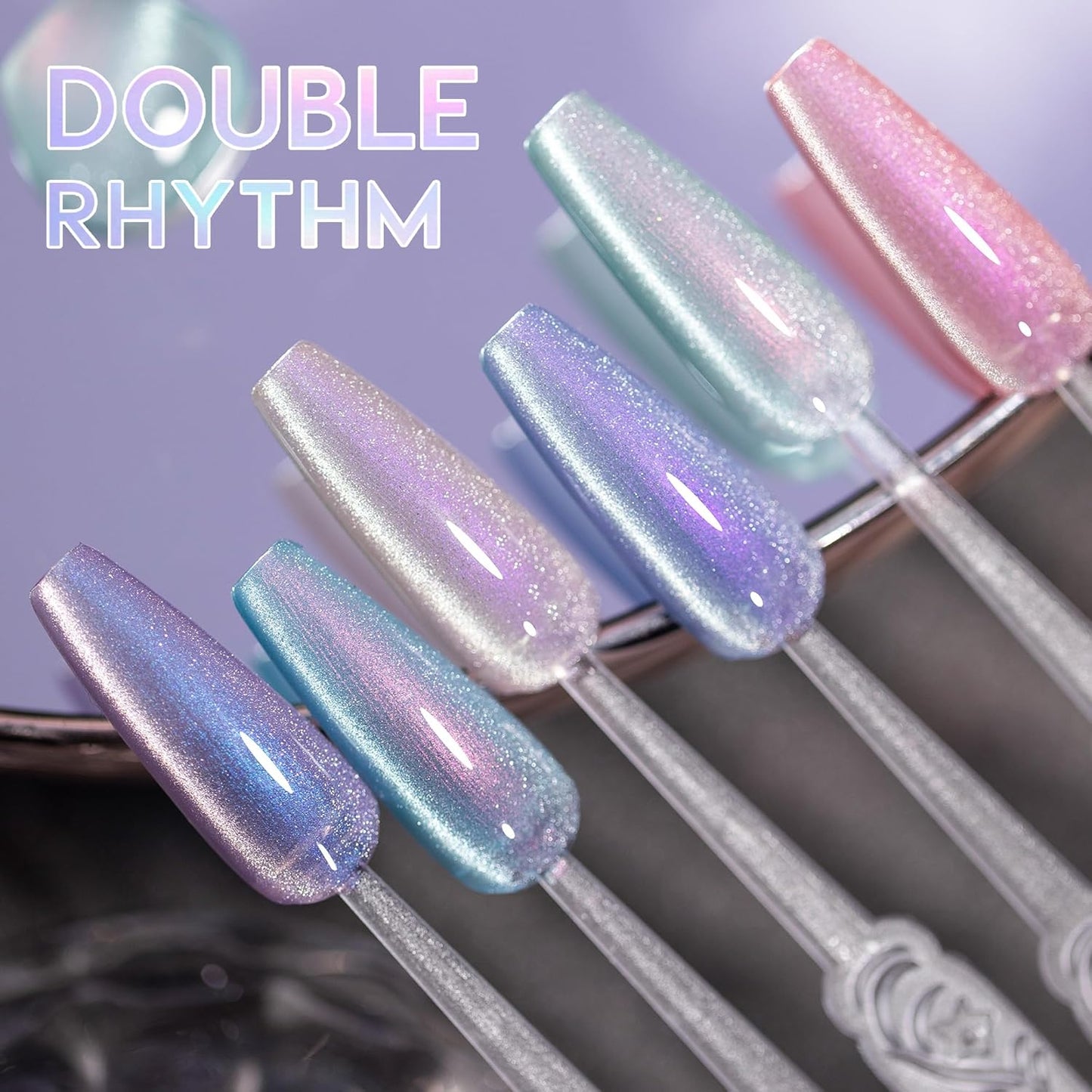 Double Rhythm 6 Colors Cat Eye Gel Polish Set Shimmer Glitter with Magnet Holographic Reflective Magnetic UV Nail Art Kit (6-Kit 11)-Velvo Beauty