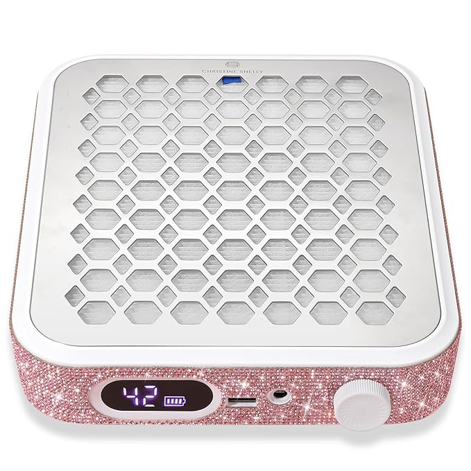 Nail Dust Collector, Rechargeable Dust Collector Nail Tech, Powerful Vacuum Fan Vent Dust Collector Extractor Dust Suction Machine for Acrylic Nails Polishing, Nail Salon&Home, Pink-Velvo Beauty