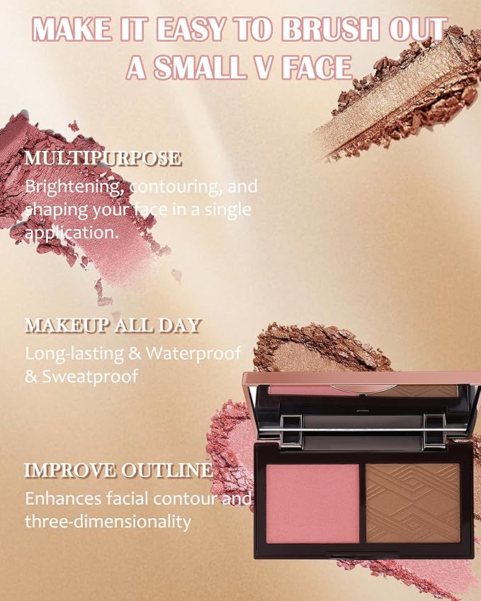 Face Bronzer Contour Blush Powder Palette-2 in 1 Cruelty-Free Buildable Facial Cheek Shimmer Blusher Contour Bronzing Pressed Powder,Blendable Makeup Palette,Thanksgiving Gift Set for Women-02-Velvo Beauty