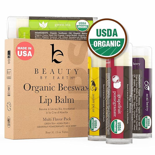 Organic Lip Balm Multi Flavor - 4 Pack Organic Gifts for Women, All Natural Lip Balm, Gift Set for Women, Lip Balm Hydrating Beauty Gifts, Small Birthday Gifts, Lip Moisturizer, Chapstick, Lip Care-Velvo Beauty