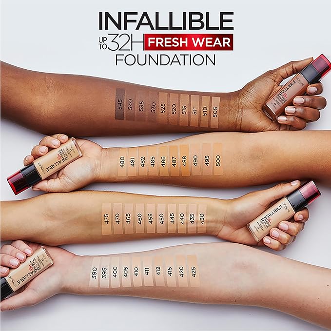 L'Oreal Paris Makeup Infallible Up to 32 Hour Fresh Wear Lightweight Foundation, 410 Ivory, 1 Fl Oz, Packaging May Vary-Velvo Beauty