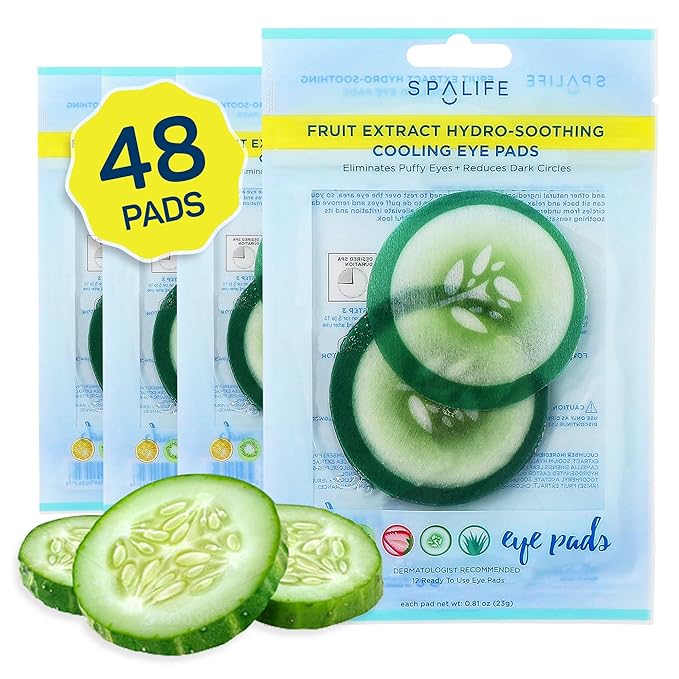 SpaLife Cooling Eye Pads - Korean Soothing Eye Pads for Dark Circles, Puffy Eyes, and Wrinkles - 48 Pads with Fruit + Vegetable Extracts - Revitalizing Hydrating Eye Pads for Eye Treatment (Cucumber)-Velvo Beauty
