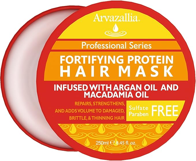 Arvazallia Fortifying Protein Hair Mask and Deep Conditioner with Argan Oil and Macadamia Oil Hair Repair Treatment for Damaged, Brittle, or Thinning Hair - Promotes Natural Hair Growth-Velvo Beauty