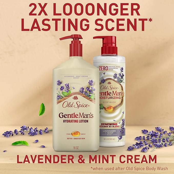 Old Spice Hand, Face & Body Lotion for Men, 24/7 Lightweight Moisturization with Vitamin B3, Instant Absorption, For All Skin Types, Lavender + Mint Cream Scent, 16 oz-Velvo Beauty