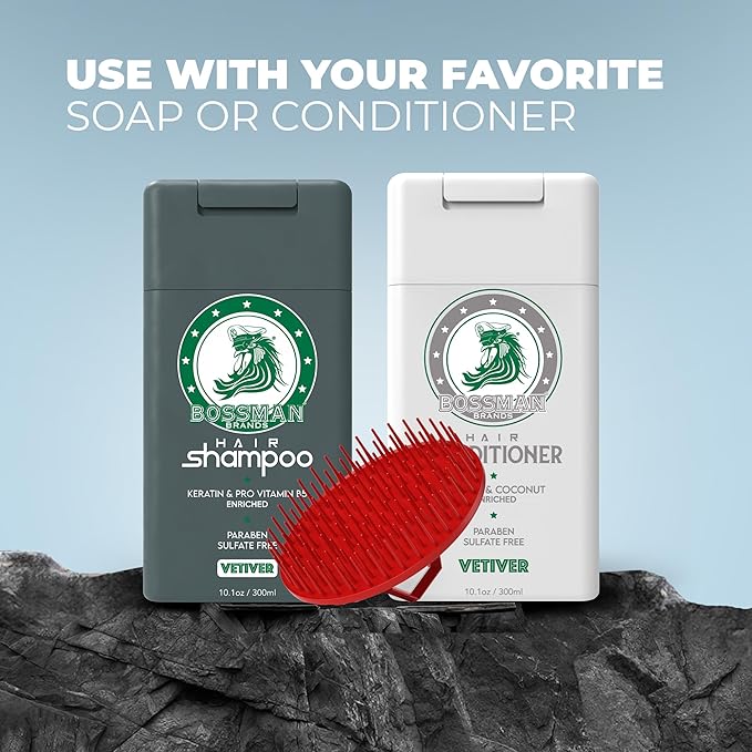 Bossman Scalp Massager & Shampoo Brush (3-inch, Red) – Head Scrubber, Beard Exfoliator & Dandruff Control for Hair & with Firm Bristles-Velvo Beauty