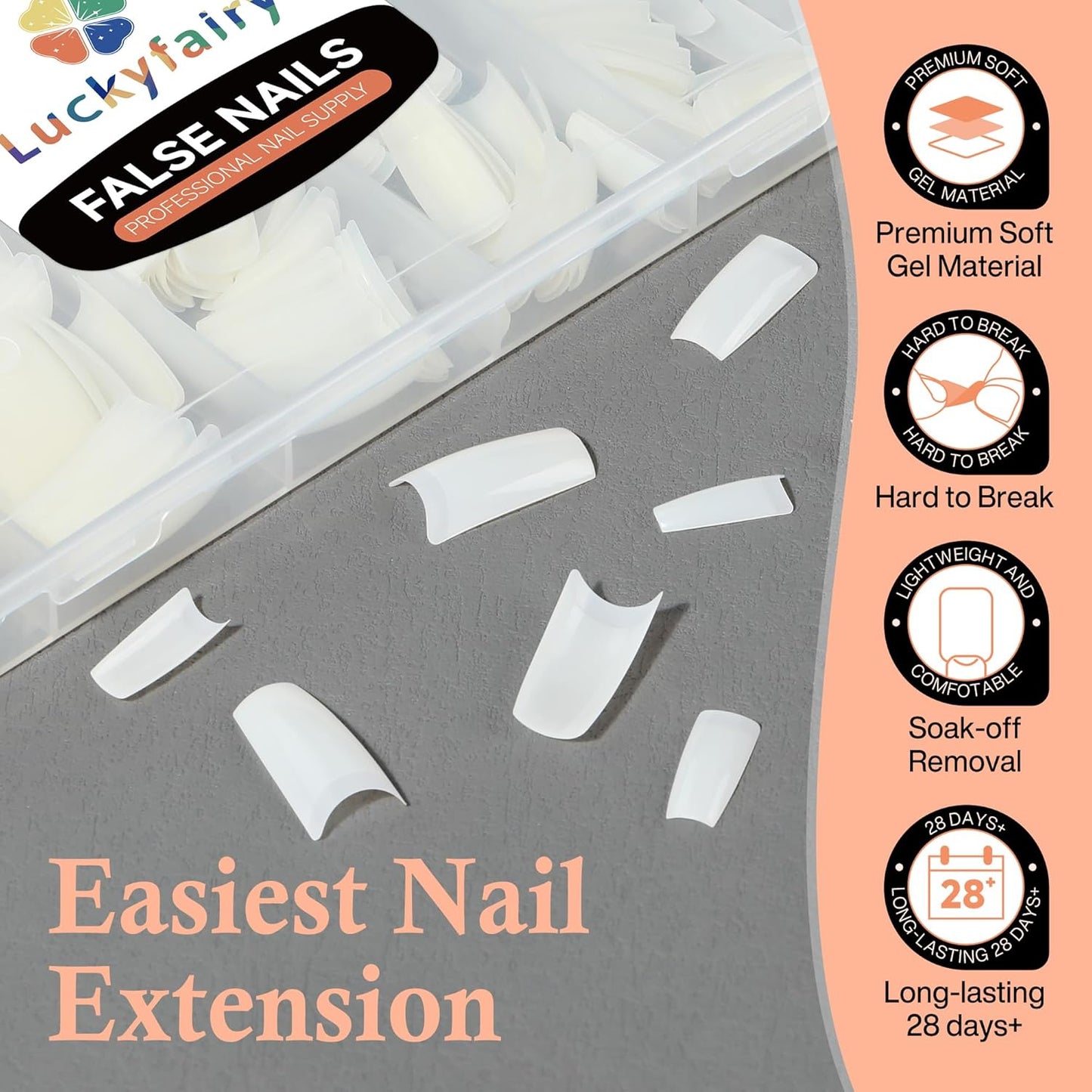 504PCS Half Cover False Nails Tips Acrylic Nail Tips Artificial False Nails Lady French Style Tip Acrylic Fake Nails For Nail Extensions Art Salon Home DIY-Velvo Beauty
