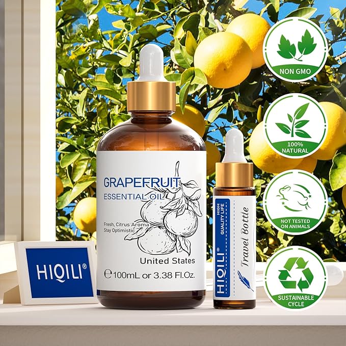 HIQILI 100 ml Grapefruit Essential Oil, for Diffuser, Skin Care, 100% Pure and Natural - 3.38 Fl Oz-Velvo Beauty