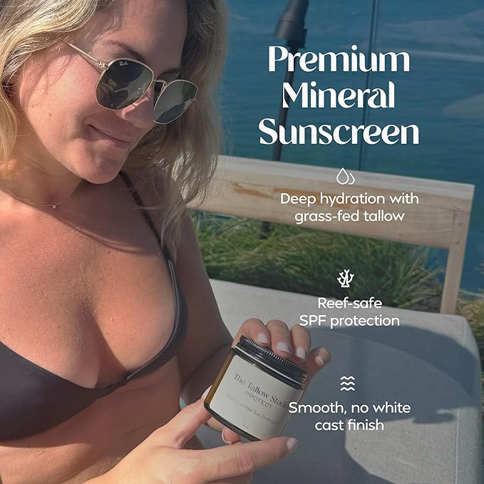 Everyday Tallow Mineral Sunscreen ~ SPF 30 | 100% Grass-Fed & Organic | Face & Body | Naturally Scented with Frankincense & Lavender Oil | Zinc Oxide | Water Resistant (2oz)-Velvo Beauty
