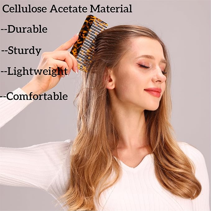 Fsmiling Hair Detangling Comb, Small Travel Purse Wide Tooth Pocket Comb for Thick Curly Wavy Hair, Acetate Hair Detangler Comb for Wet And Dry, 2 Pack-Velvo Beauty