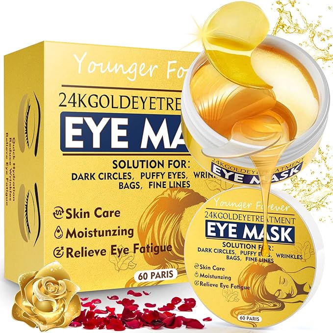 Under Eye Mask, 24 Gold Hydrating Eye Patches, Amino Acid & Collagen Eye Masks For Dark Circles And Puffiness, Women And Man Eye Bags Treatment For Face Care, Under Eye Wrinkle Patches For Skin Care-Velvo Beauty