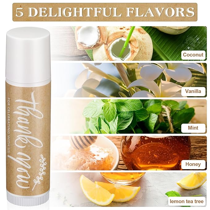 100 Set Thank You Lip Balm Bulk Small Natural Moisturizing Mini Lip Balm with Organza Bag and Card for Baby Wedding Bridal Shower Thank You Favors Bridesmaid Gifts Women Guests-Velvo Beauty