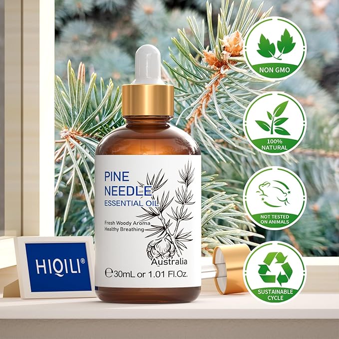 HIQILI Pine Needle Essential Oil, Strong Fresh Woody Fragrance for Better Breath Used with Aromatherapy Diffuser, Soap Candle Making Scent, DIY Perfume, Beard Shave and Cleaning Spray - 30ml-Velvo Beauty