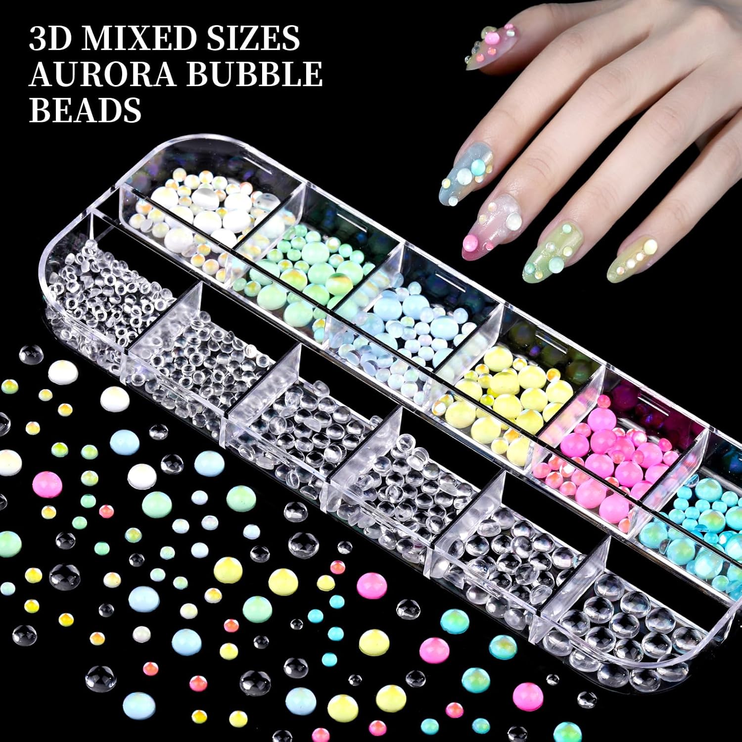 FANDAMEI Nail Charms, 8-Box Nail Charms and Gems, Fruit Bow Hawaii Flowers Petals 3D Nail Art Charms Bulk, Colorful Bubble Beads Nail Rhinestones, Gold Studs Flatback Nail Pearls for DIY-Velvo Beauty