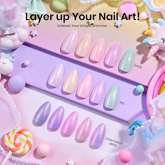 Beetles Purple Gel Nail Polish Set - 20 Colors Hot Pink Purple Shimmer Green Unicorn Bright Glitter Manicure Macaron Collection Pastel Gel Polish Kit with Base Matte Glossy Top Coat-Velvo Beauty