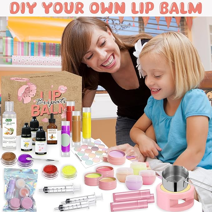 Lip Balm Making Kit - DIY Lip Gloss Kit to Make Your Own Lip Balm with Natural Beeswax, Lip Base Oil, Essential Oil, Tubes, Jars Lip Balm Craft Kit For Adults Girls Moisturizing Lip Care Kit-Velvo Beauty