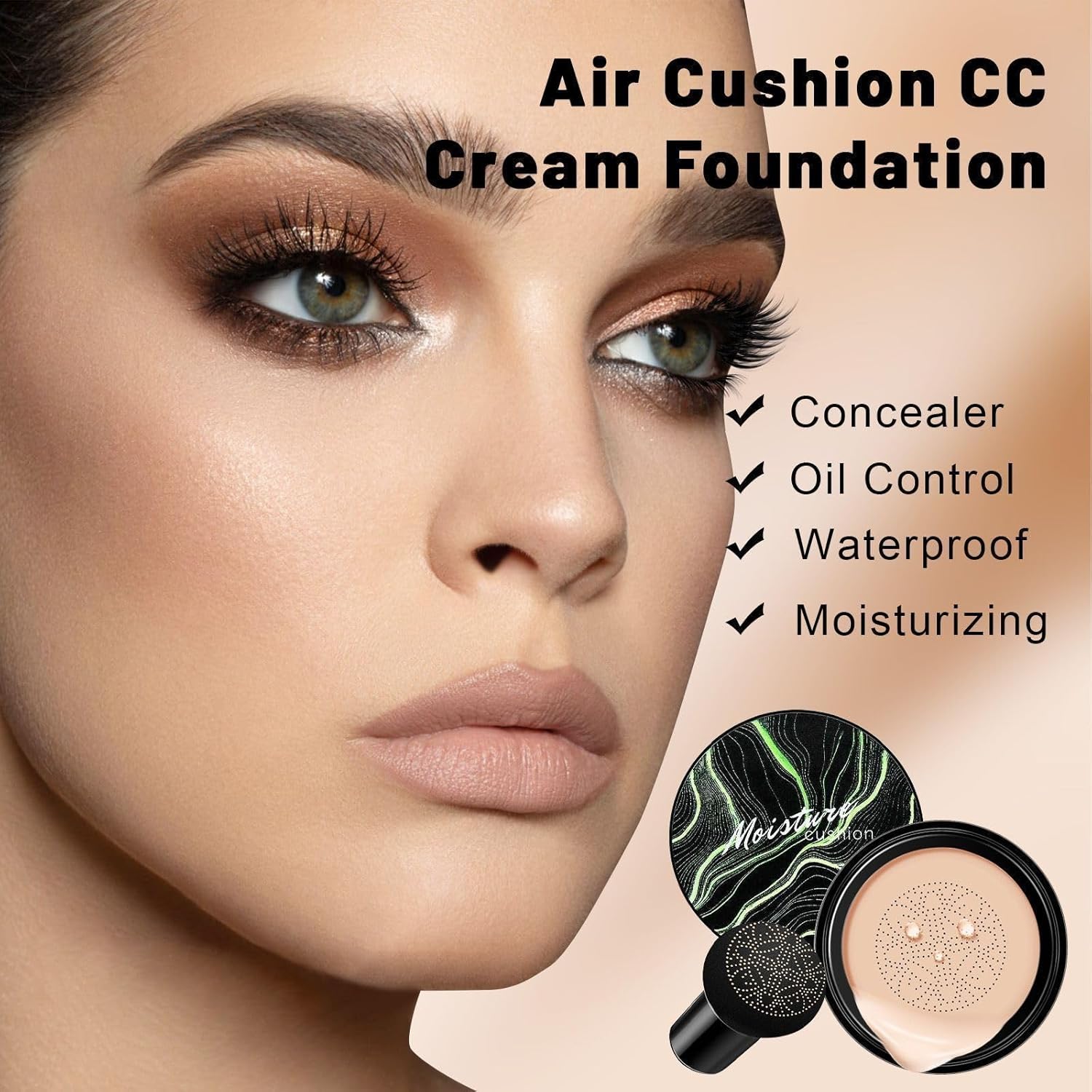 Mushroom Head Air Cushion CC Cream - BB Cream Face Makeup for Mature Skin, Moisturizing Cover Balm Foundation & Long-Lasting Color Correcting Concealer, Even Skin Tone for All Skin Types (Ivory)-Velvo Beauty