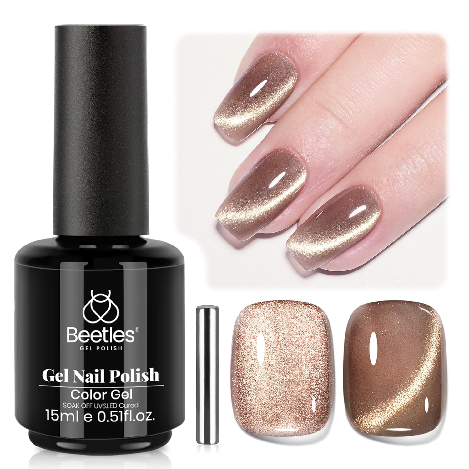 Beetles Brown Cat Eye Gel Nail Polish - Velvet Cinnamon Cat Eye Gel Polish, 15ML Fall Brown Mocha Mousse Magnetic Glitter Gel Polish with Magnet Soak Off UV French Nail Art Manicure Gift for Women-Velvo Beauty