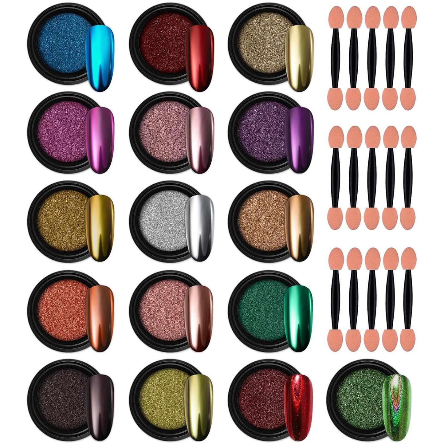 Artdone 16 Jars Chrome Nail Pearl Powder Silver and Gold Mirror Iridescent Aurora Metallic Nail Pigment Pearlescent Mermaid Pigment Pearl Dust Kit, Nail Art Decoration, Acrylic Resin Craft-Velvo Beauty