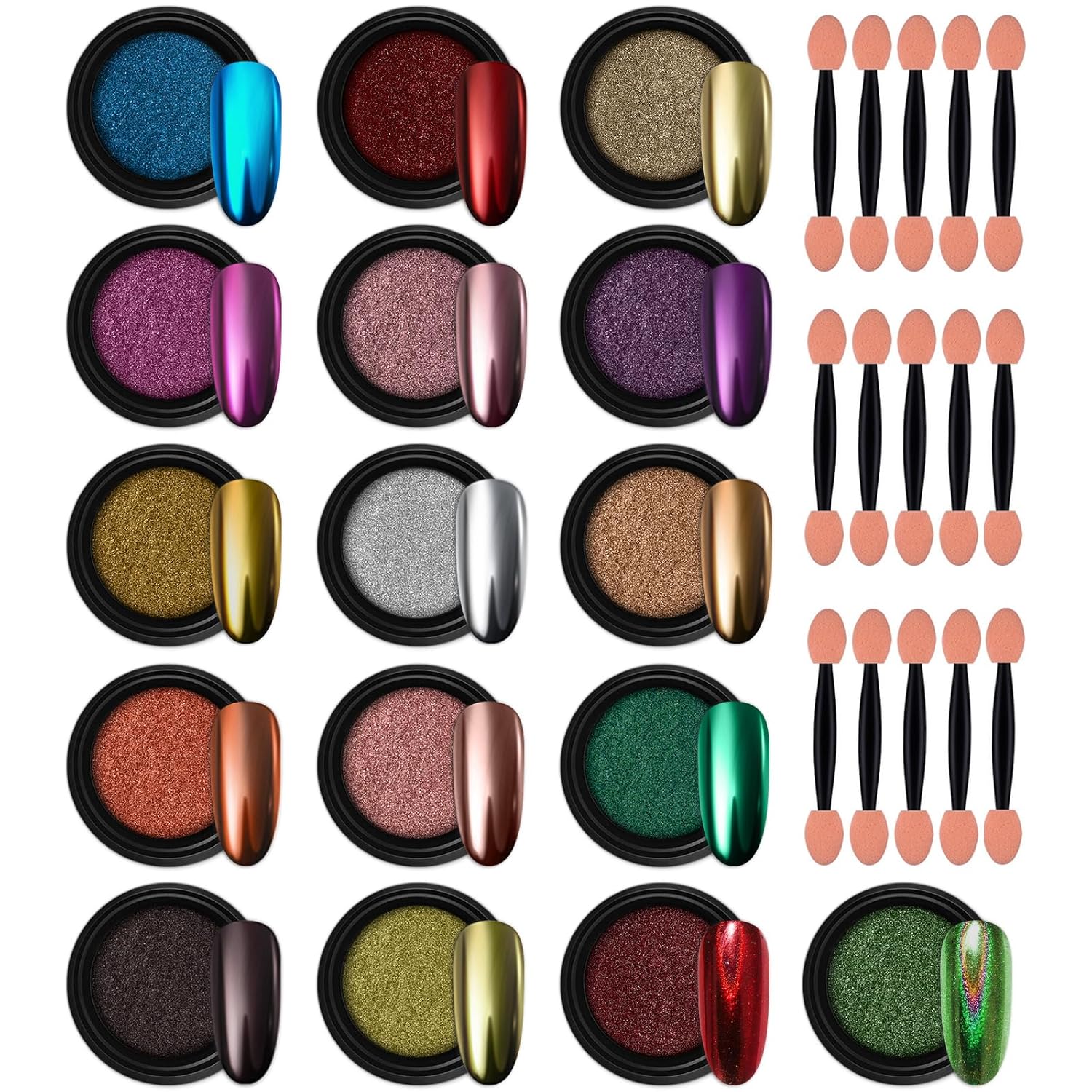 Artdone 16 Jars Chrome Nail Pearl Powder Silver and Gold Mirror Iridescent Aurora Metallic Nail Pigment Pearlescent Mermaid Pigment Pearl Dust Kit, Nail Art Decoration, Acrylic Resin Craft-Velvo Beauty