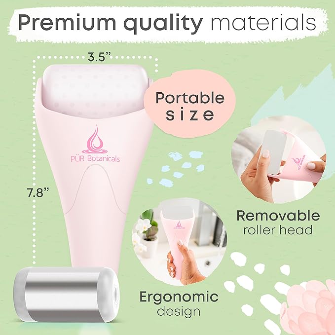 Ice Roller Face Massager 2 in 1 Set- Therapeutic Cooling to Naturally Tone & Tighten | Brighten Complexion and Reduce Wrinkles, Under Eye Puffiness | Facial Cool Ice Rollers for Migraine + Pain Relief-Velvo Beauty