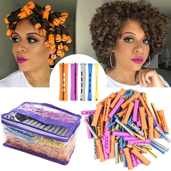 100pcs Perm Rods Set - 5 Sizes Cold Wave Rollers for Natural Curling, Styling and Hairdressing (Orange, Purple, Gray, Blue, Yellow)-Velvo Beauty