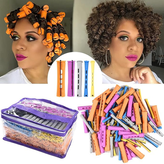 100pcs Perm Rods Set - 5 Sizes Cold Wave Rollers for Natural Curling, Styling and Hairdressing (Orange, Purple, Gray, Blue, Yellow)-Velvo Beauty