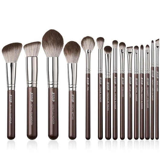 Jessup Makeup Brushes Set 15pcs Brown Make up Brushes Set Professional Premium Synthetic Foundation Eyebrow Concealer Blush Eyeshadow Contour Eyeliner Powder Blending Highlighter Brush, T498-Velvo Beauty