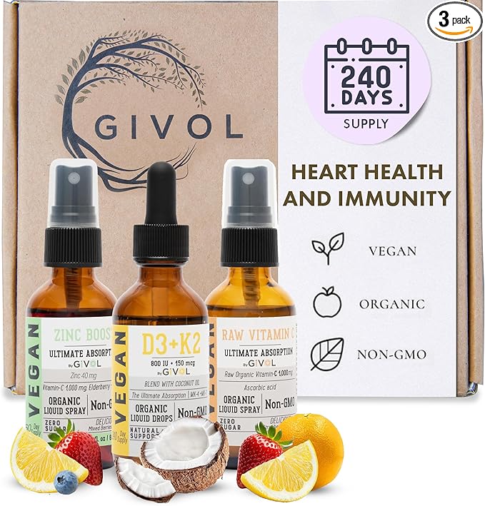 Immunity Support Pack - Raw Vitamin C, D3 & K2 Liquid, Zinc Picolinate - Premium Heart Health Vitamins w/Essential Minerals, Antioxidant Properties, & Cardiovascular Benefits - 180 Days Supply-Velvo Beauty