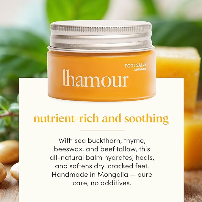 Natural Foot Salve for Dry Cracked Feet – 100% Organic Formula with Beef Tallow, Sea Buckthorn, Thyme & Peppermint Oil – Heel Balm Foot Cream for Rough Skin & Callus Care – 1.06 oz-Velvo Beauty