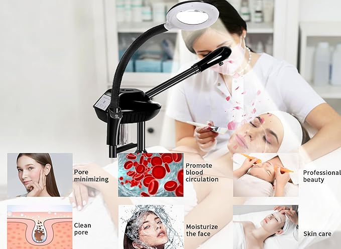 Facial Steamer for Deep Hydration, 2in1 Ozone Face Steamer with 5X Magnifying Lamp, Professional Facial Steamer, Suitable for Home Use or Beauty Spa Deep Cleansing and Hydration-Velvo Beauty