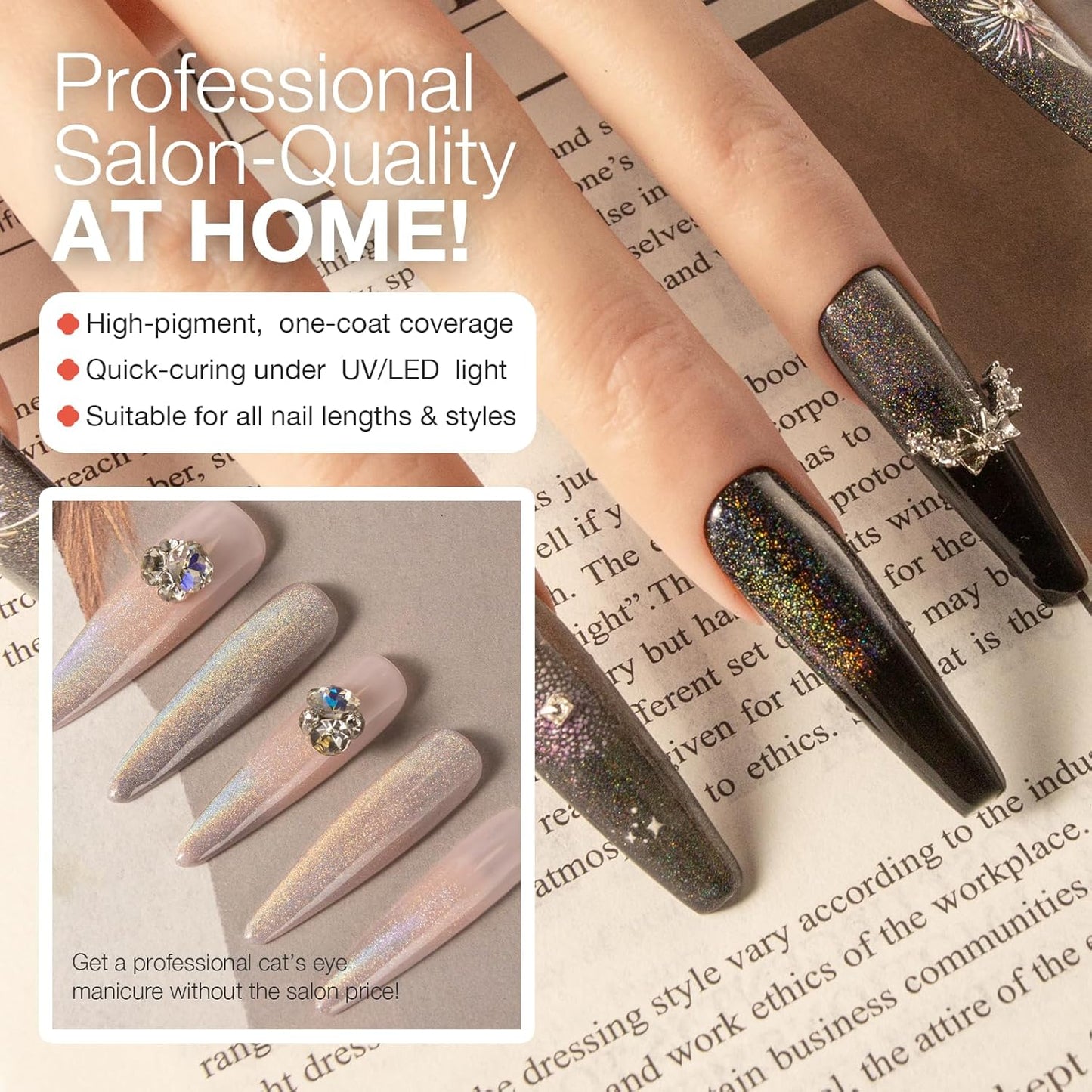 Cat Eye Gel Nail Polish with Magnet Stick, 15ml Magnetic Gel, Create Stunning Cat Eye Effects for DIY Manicures, Long-Lasting, Salon-Quality Finish, Rainbow Beam-Velvo Beauty