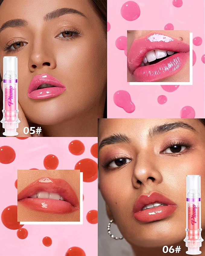Lip Plumping Booster-2Colors Spicy Lip Plumper Oil Lip Gloss, Plump and Pout Lip Plumper Hydrating & Volumizes Lip GLaze, Enhancing Plump Effect for Fuller Lips, Lip Glossy Makeup Gift for Women-05+06-Velvo Beauty