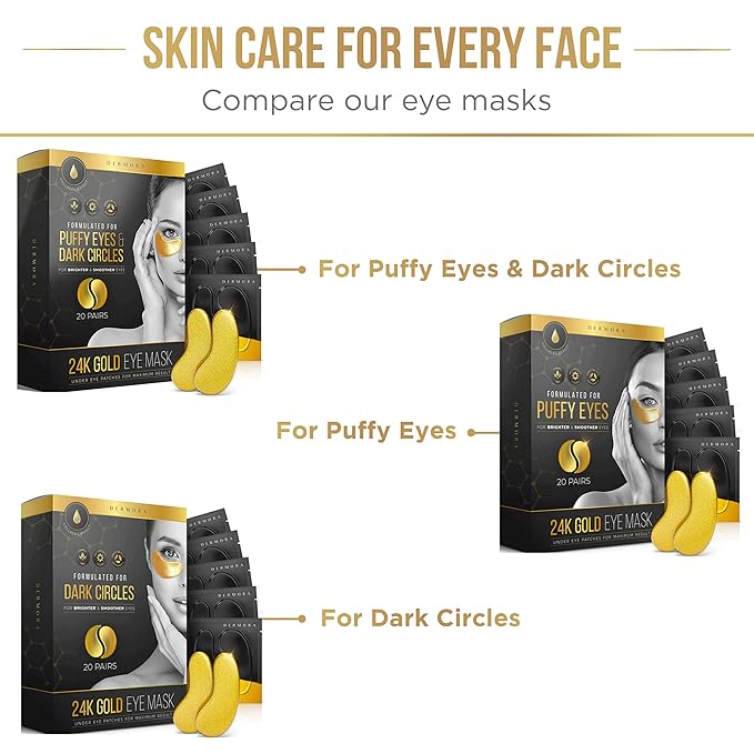 DERMORA Skin Treatment Mask 24K Gold Eye Mask - 20 Pairs Eye Gels - Rejuvenating Treatment for Dark Cirlce,Puffiness,Refresh,Revitalizing,Travel,Wrinkles-Velvo Beauty
