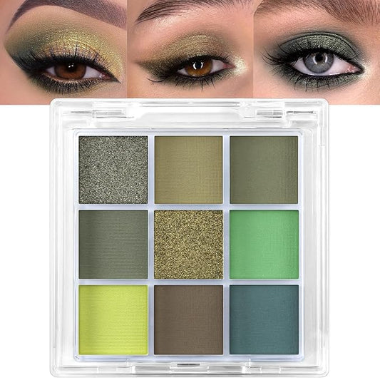 Erinde 9 Colors Eyeshadow Palette, Matte Shimmer Glitter Eye Shadow Palette Makeup, Highly Pigmented Long Lasting Waterproof, Natural Neutral Nude Eyeshadow Make Up Pallet, Yellow Green-Velvo Beauty