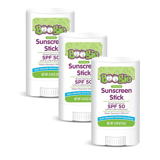 Baby Sunscreen Stick by Boogie Block, Mineral Sunscreen SPF 50, Travel Size Sunblock for Kids, Zinc Oxide, Water Resistant, Vegan, Fragrance Free Pack of 3-Velvo Beauty