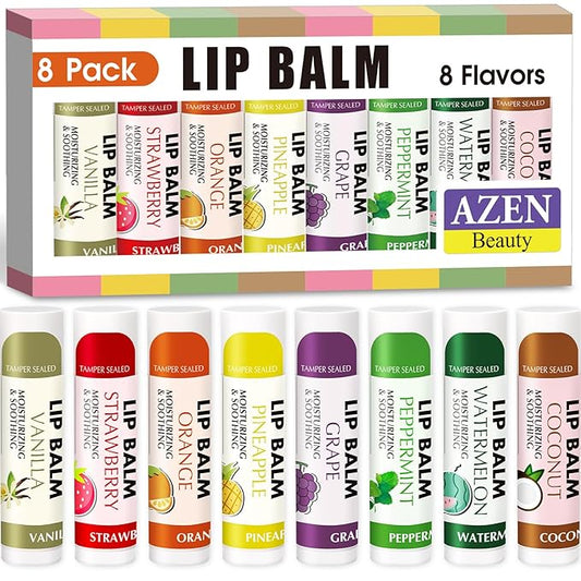 AZEN 8 Pack Lip Balm Stocking, Natural Lip Balm Bulk, Moisturizing Lip Balm for Dry Lips-Velvo Beauty