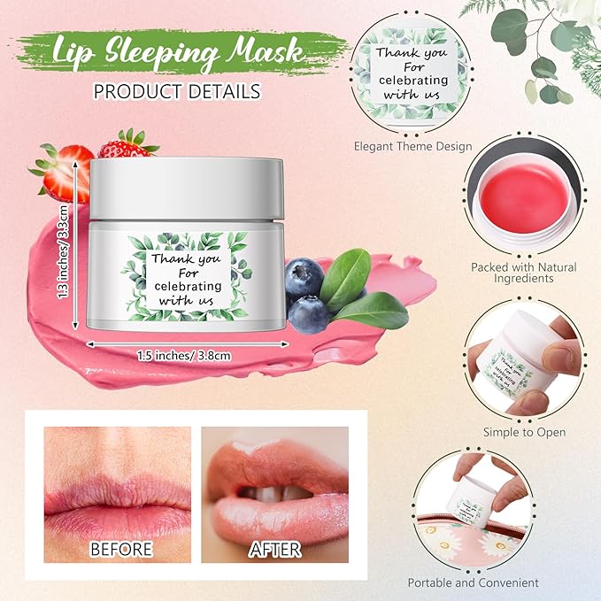 12 Pcs Thank You Lip Sleeping Mask Bulk Bridal Shower Gifts for Guests Thank You for Celebrating with Us Lip Mask Moisturize Nourish for Wedding Bridal Shower Favor Christmas Gift(Eucalyptus)-Velvo Beauty