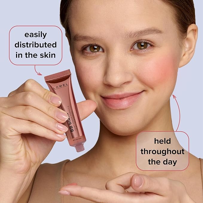 Lamel BB Blush Cheek Makeup - Lightweight and Long Lasting Liquid Blush - Blendable Cream Blush for Cheeks, Natural Finish Cream Contour - Nude Liquid Blush, 401 (Tea Rose) -10ml/0,33fl.oz-Velvo Beauty