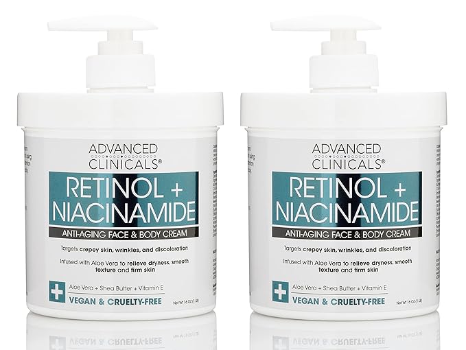 Advanced Clinicals Retinol Body & Face Lotion W/Niacinamide, Dry Skin Face Moisturizer & Crepey Skin Care Treatment, Anti Aging Retinol Cream Reduces Look Of Wrinkles, Sagging Skin, & Age Spots, 2PC-Velvo Beauty