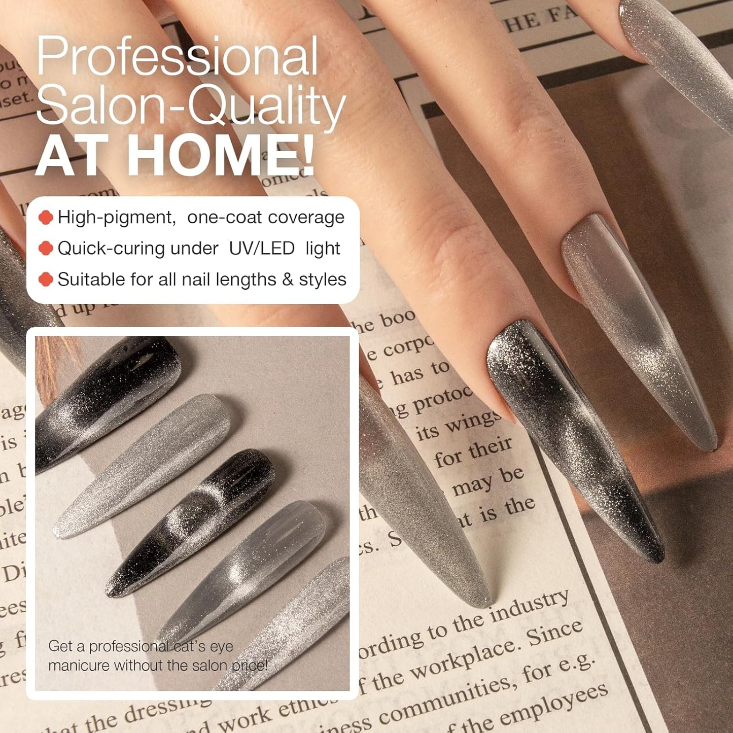 Cat Eye Gel Nail Polish with Magnet Stick, 15ml Magnetic Gel, Create Stunning Cat Eye Effects for DIY Manicures, Long-Lasting, Salon-Quality Finish, Silver Glow-Velvo Beauty