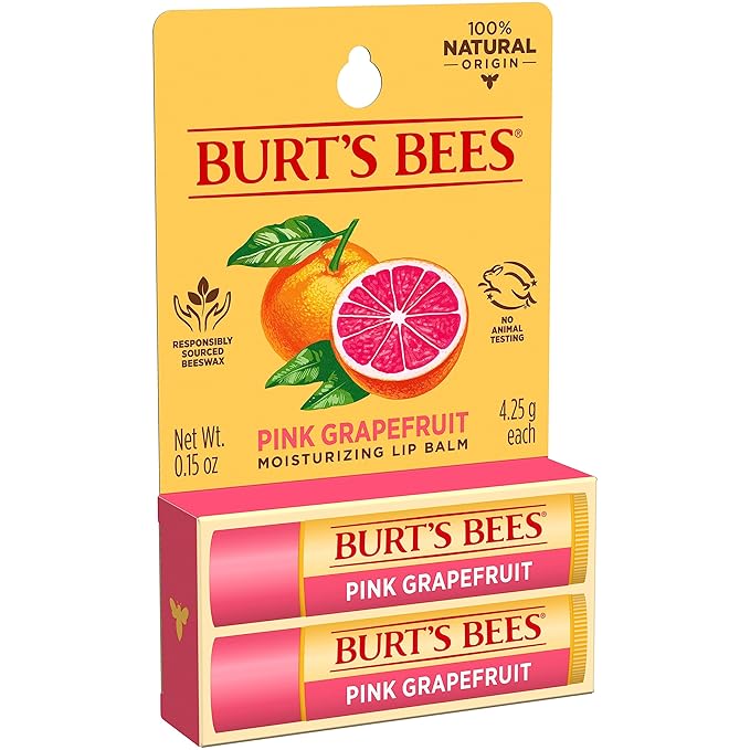 Burt's Bees Lip Balm - Pink Grapefruit, Lip Moisturizer With Responsibly Sourced Beeswax, Tint-Free, Natural Origin Conditioning Lip Treatment, 2 Tubes, 0.15 oz.-Velvo Beauty