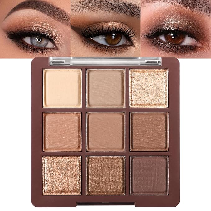 Erinde 9 Colors Eyeshadow Palette, Matte Shimmer Glitter Eye Shadow Palette Makeup, Highly Pigmented Long Lasting Waterproof, Natural Neutral Nude Eyeshadow Makeup Pallet, Chocolate Brown-Velvo Beauty