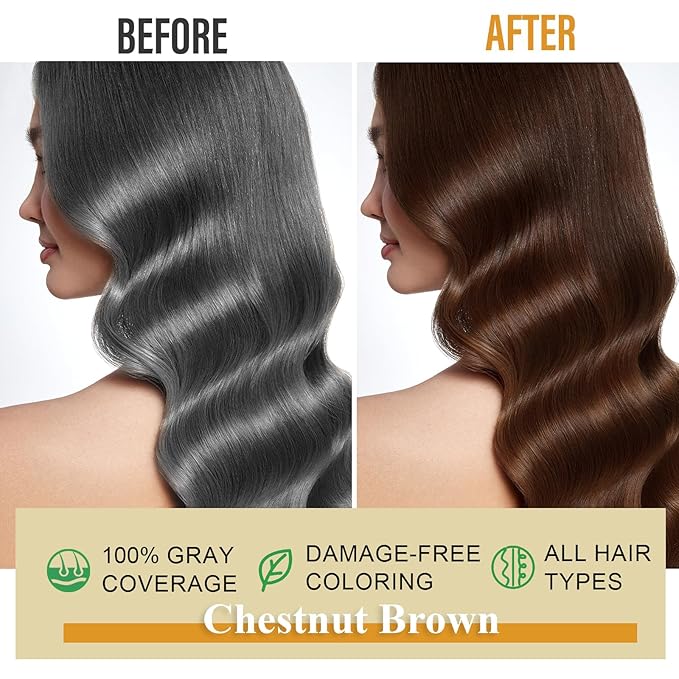 Hair Dye Shampoo 3-in-1: Instant Hair Color Shampoo for Gray Hair - Ideal for Women & Men, Long-Lasting Dye Shampoo for Color Treated Hair, Champu Para Canas, Easy to Use, 500 Ml (Chestnut Brown)-Velvo Beauty